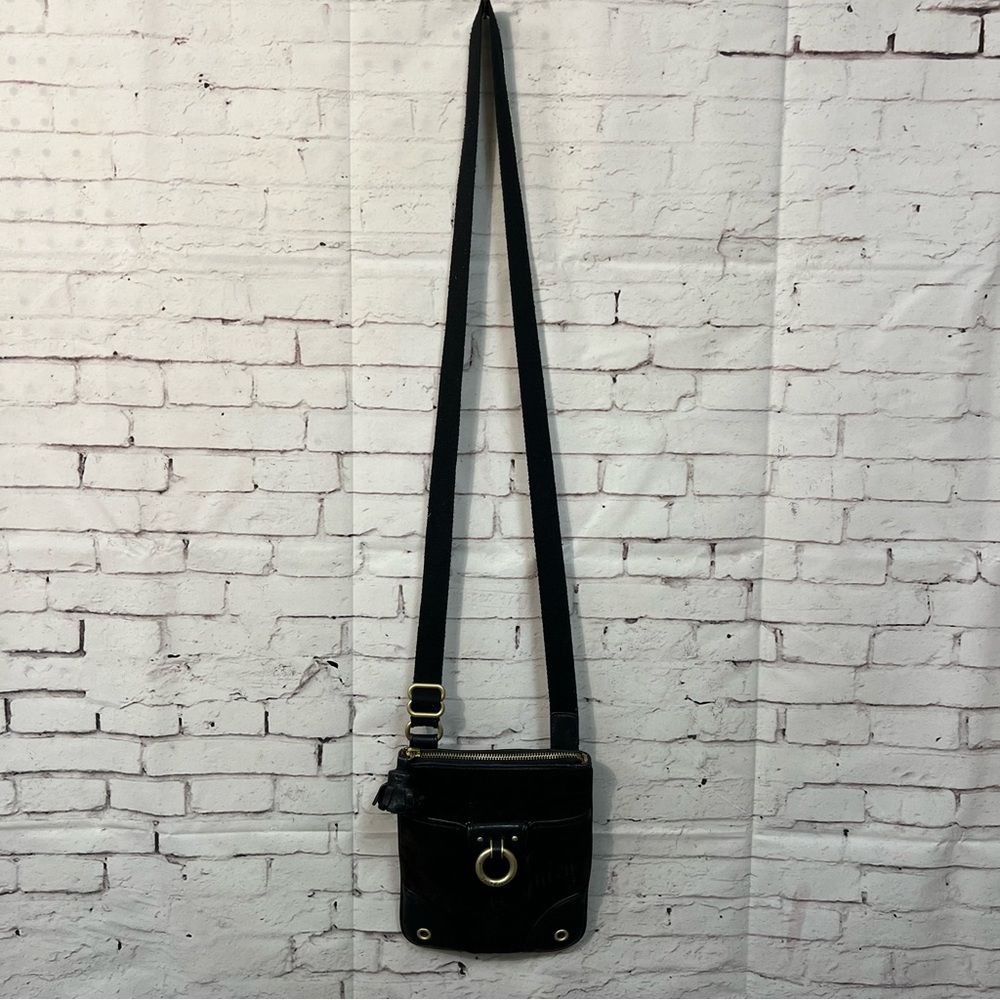 Vintage Juicy Couture Brown Velour Leather Crossbody Bag Purse Tassel Y2K - Picture 6 of 14